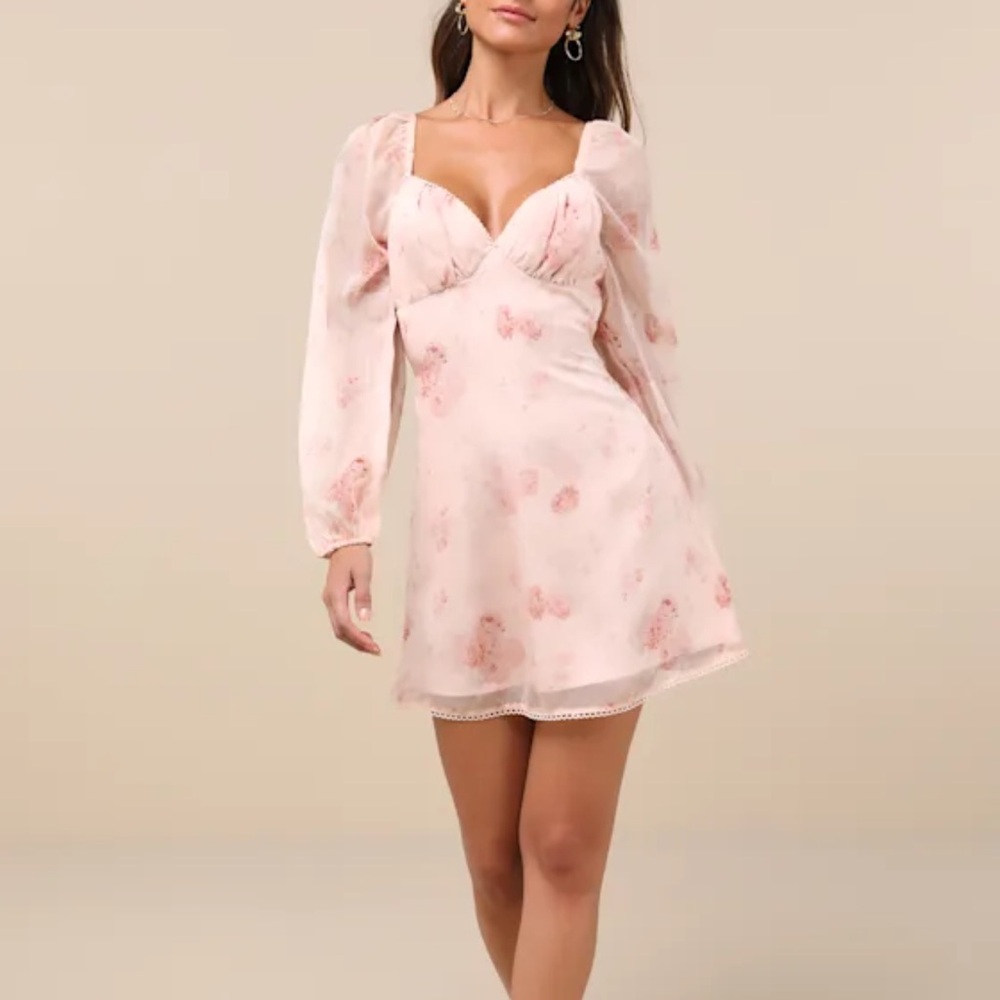 Lulu's Pink Ruched Sundress with Bishop Sleeves